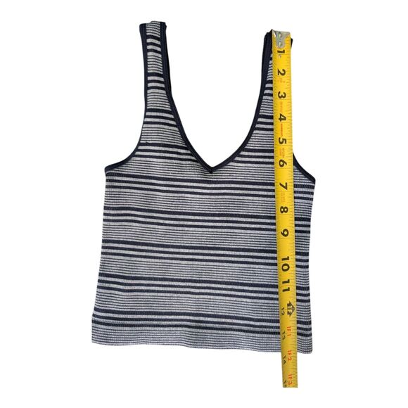 Y2K Navy White Striped Ribbed Knit Tank Top V Neck Cropped Shirt Full Tilt - Picture 3 of 6